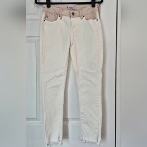DEAR JOHN Joyrich Comfort Skinny Jeans Colorblock Cream Blush Raw Hem Size 25